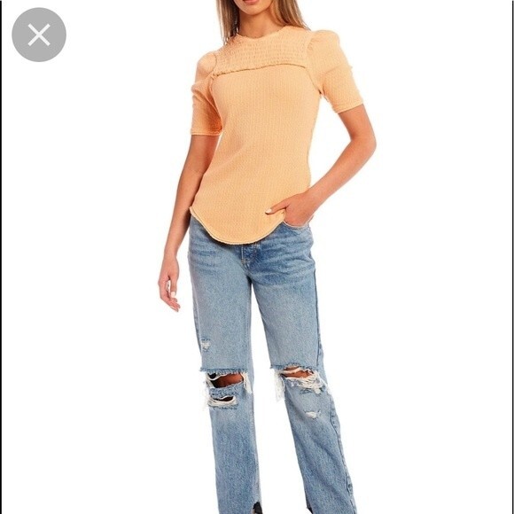 NWT‎ - FREE PEOPLE Care Red Delicious T-Shirt Top in Sunset Peach Orange Size XS - Picture 3 of 10